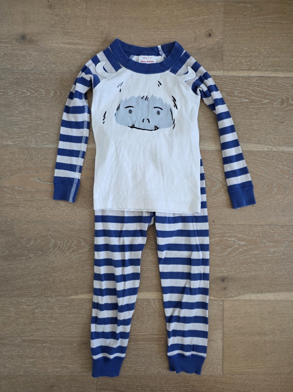 Blue & White Striped Kids Pajama Set with Yeti Graphic